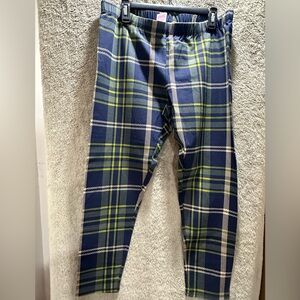 No Boundaries Navy Plaid Leggings with Lime Accents